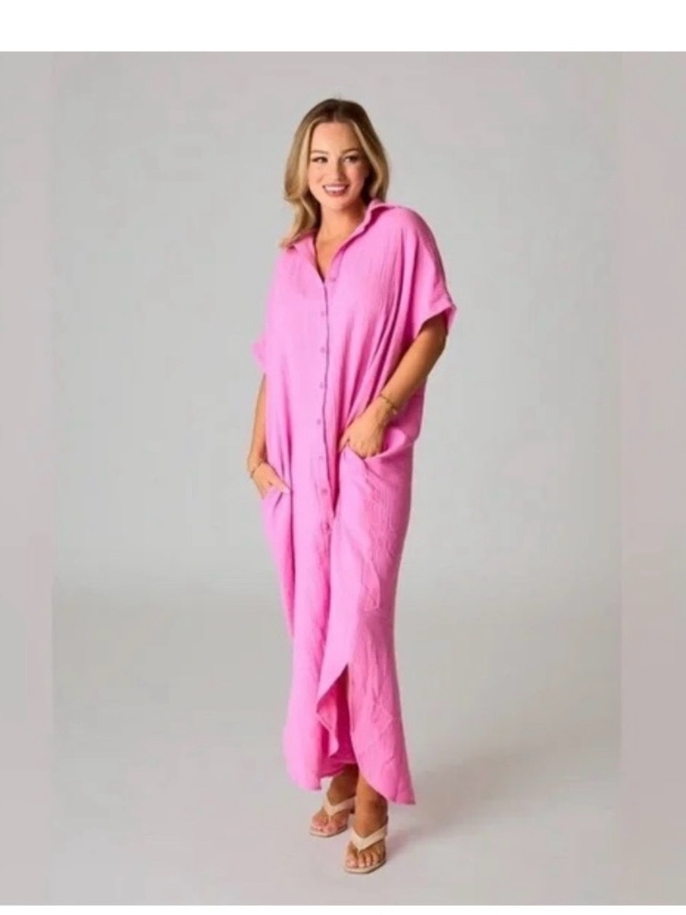 BuddyLove Carmen Pink Button-Front Maxi Dress